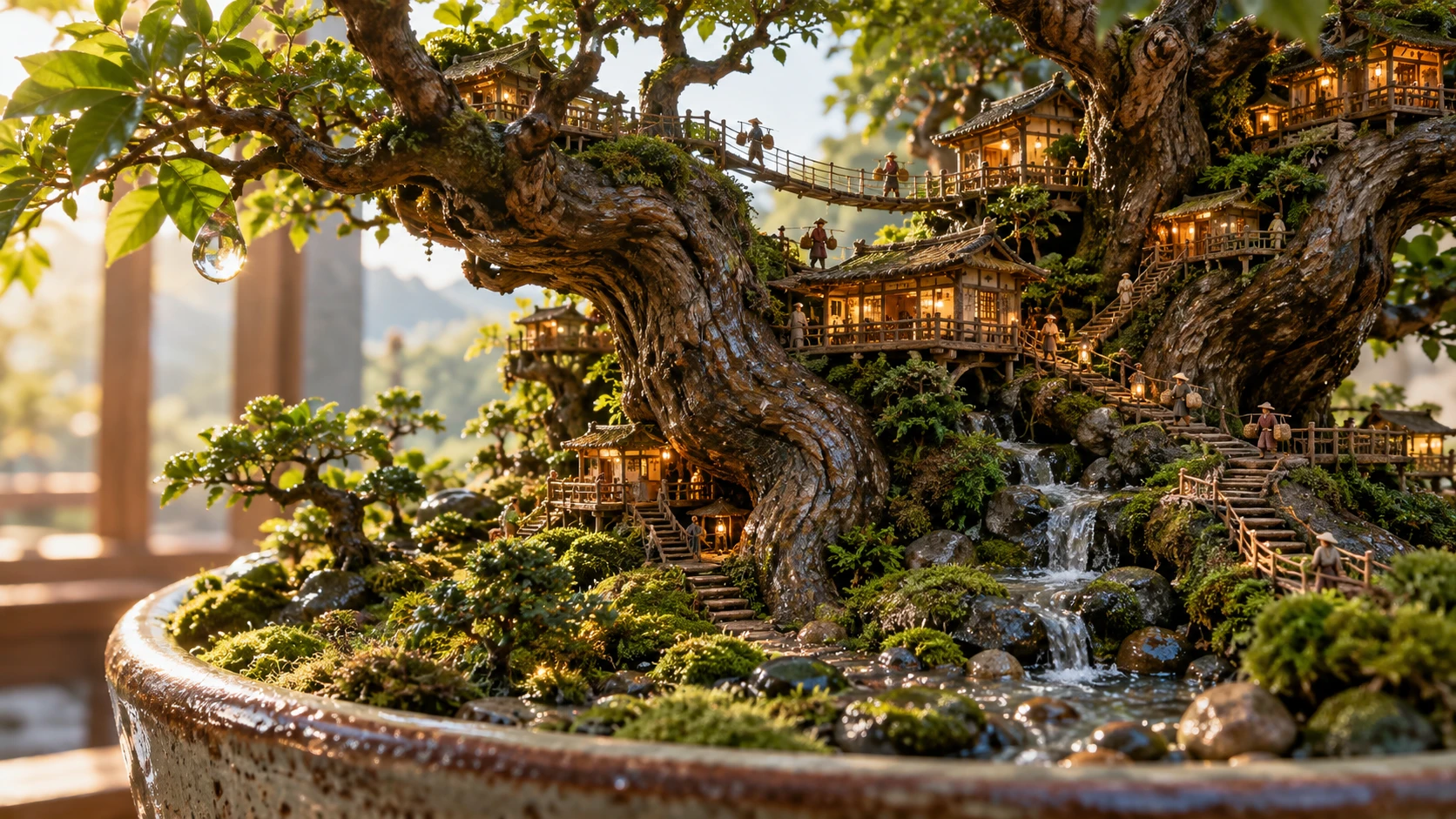 盆栽の中の小さな村